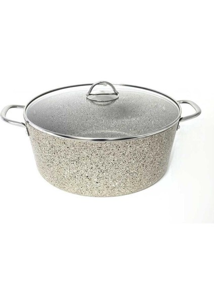 3109 - 2 Parça - Biogranit, 34X13,5 cm - 11 Litre, Büyük, Derin Tencere Kum Beji Gövde, Platin Detay
