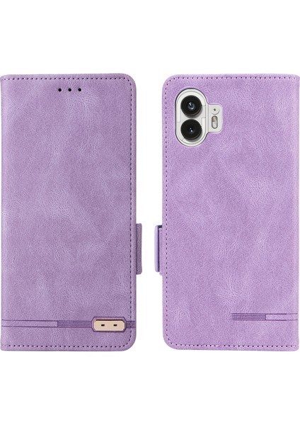 Hiçbir Şey Için Telefon(2)Donanım Dekor Flip Folio Kapak Pu Deri Stand Cüzdan Telefon Kılıfı-Mor (Yurt Dışından)