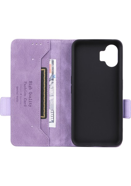 Hiçbir Şey Için Telefon(2)Donanım Dekor Flip Folio Kapak Pu Deri Stand Cüzdan Telefon Kılıfı-Mor (Yurt Dışından) fırsatları