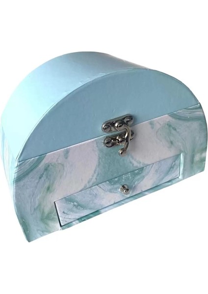 Mavi Renkli Çekmeceli ve Aynalı Takı Düzenleyici, Şık ve Fonksiyonel Tasarım