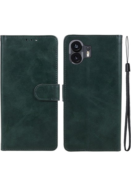 Nothing Phone (2) Için Pu Deri Telefon Kılıfı, Dana Dokusu Cüzdan Standı Kapaklı Kapak-Gece Yarısı Yeşili (Yurt Dışından)