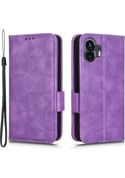 Hiçbir Şey Için Telefon(2)Baskılı Üçgen Stand Kabuk Düşmeye Dayanıklı Pu Deri Cüzdan Telefon Kılıfı-Mor (Yurt Dışından)