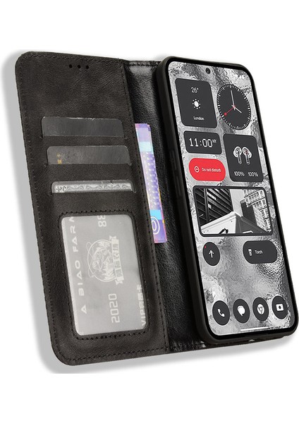 Cüzdan Pu Deri Telefon Kılıfı Nothing Phone (2), Tam Koruma Standı Retro Telefon Kılıfı-Siyah (Yurt Dışından) fırsatları