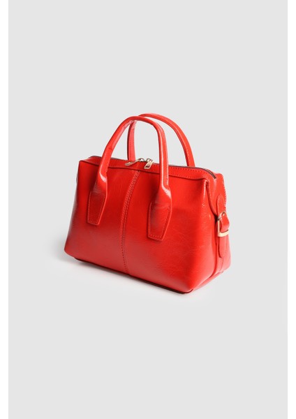 Kadın Klef Parlak Deri El ve Askılı Çanta Kırmızı