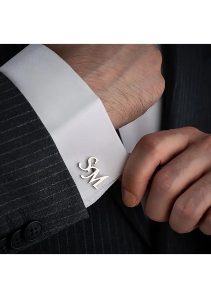 Gümüş Kaplama 2 Harfli Kol Düğmesi Damat Hediyesi Düğün Nişan Kişiye Özel modelleri