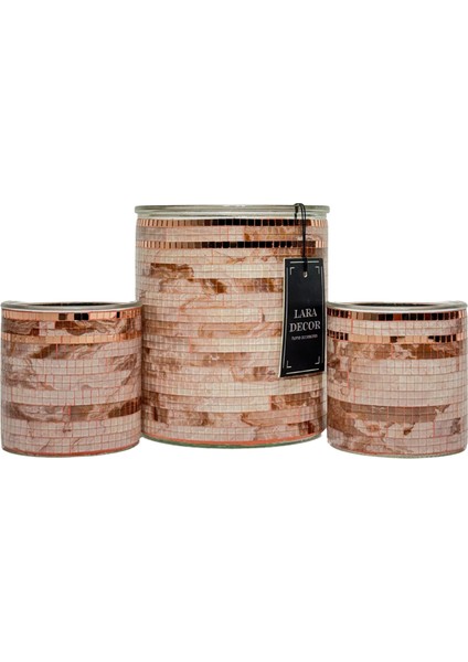 Rose Cam Vazo ve 2'li Mumluk Seti