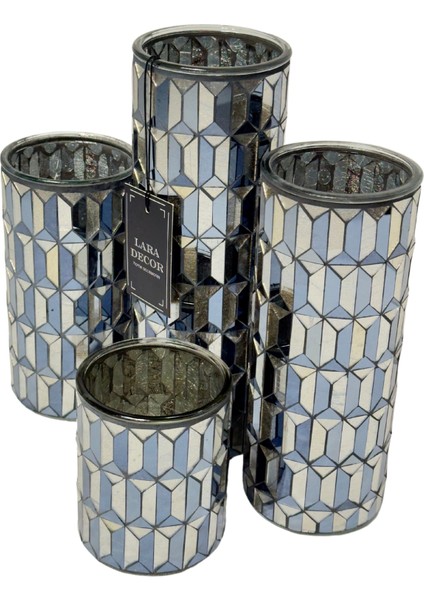 Lacivert Antrasit Aynalı 4'lü Vazo Seti fiyatları