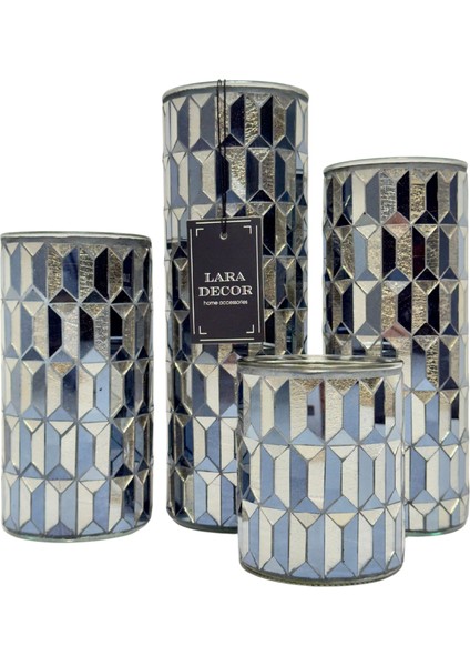 Lacivert Antrasit Aynalı 4'lü Vazo Seti modelleri