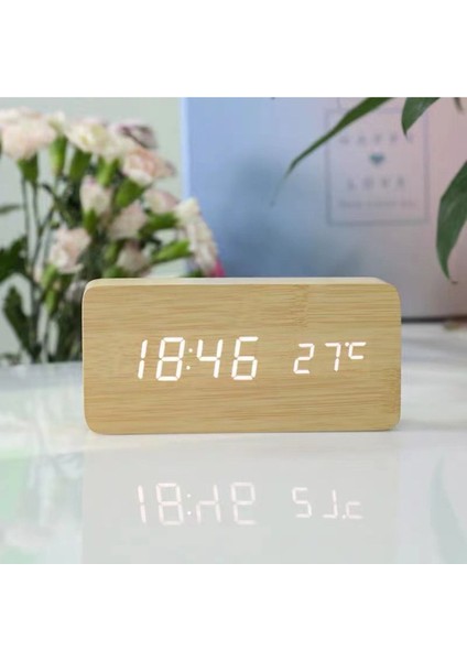 Şık Dikdörtgen LED Dijital Masa Saati, Krem, 15X7, Sürpriz Hediye