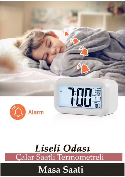 Liseli Odası Için Gece Görüşlü Sensörlü Dijital Masa Saati ve Termometreli Hediye modelleri