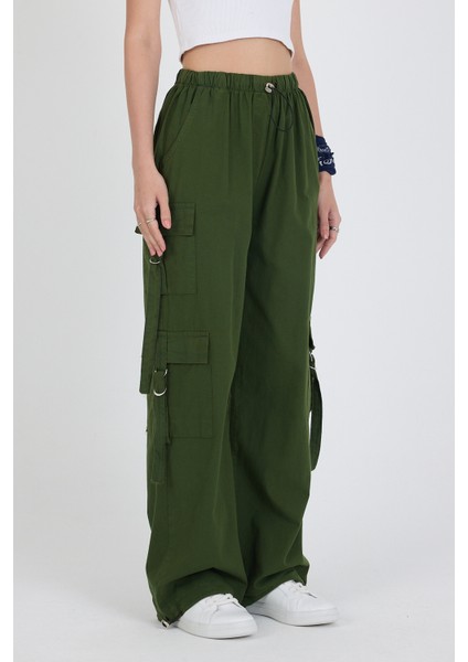 Beli Lastikli 3 Cep Tokalı %100 Pamuk Kargo Cep Kadın Pantolon 1447 fiyatları