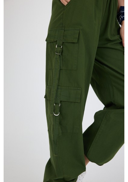 Beli Lastikli 3 Cep Tokalı %100 Pamuk Kargo Cep Kadın Pantolon 1447 modelleri
