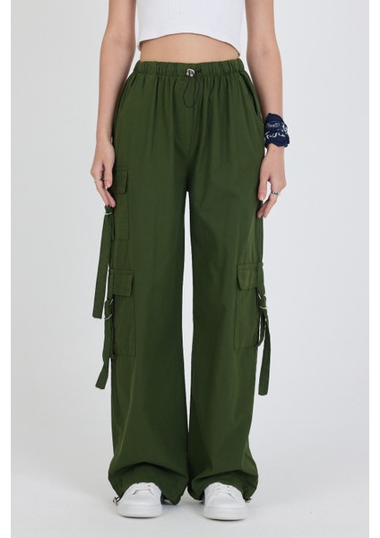 Beli Lastikli 3 Cep Tokalı %100 Pamuk Kargo Cep Kadın Pantolon 1447 fırsatları