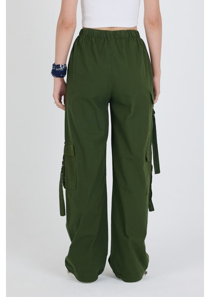 Beli Lastikli 3 Cep Tokalı %100 Pamuk Kargo Cep Kadın Pantolon 1447 indirimleri