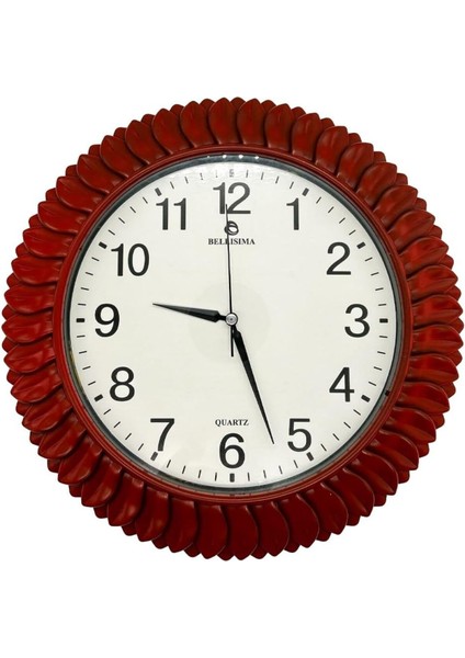 Klasik Yaprak Desenli Sessiz 30 cm Duvar Saati, Kırmızı, Tek Renk