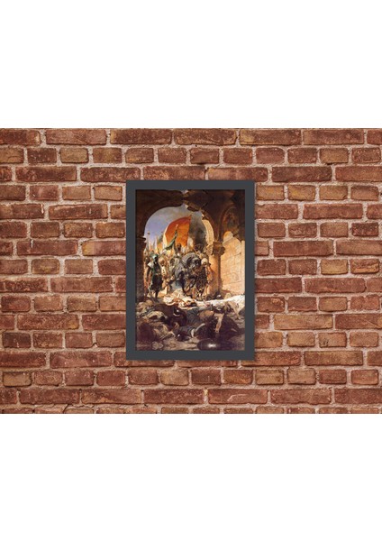 Ahşap Kendinden Çerçeveli Tablo - Vintage Fatih Sultan Mehmet’in Istanbul’a Girişi - 2, Standart - 20X28CM