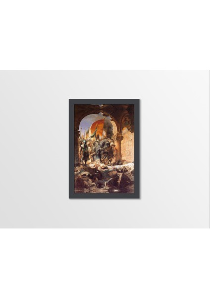 Ahşap Kendinden Çerçeveli Tablo - Vintage Fatih Sultan Mehmet’in Istanbul’a Girişi - 2, Standart - 20X28CM