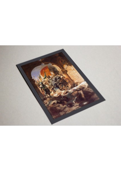 Ahşap Kendinden Çerçeveli Tablo - Vintage Fatih Sultan Mehmet’in Istanbul’a Girişi - 2, Standart - 20X28CM