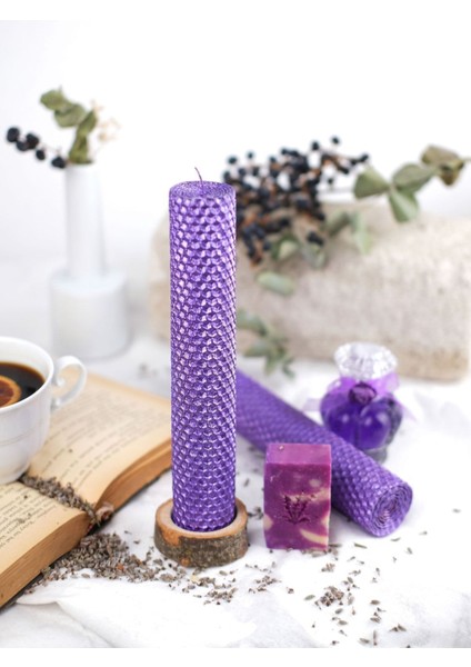 Lavanta ve Gül Kokulu, 20 cm Boy, 4 cm Çap, 2'li Balmumu Petek Mum Seti