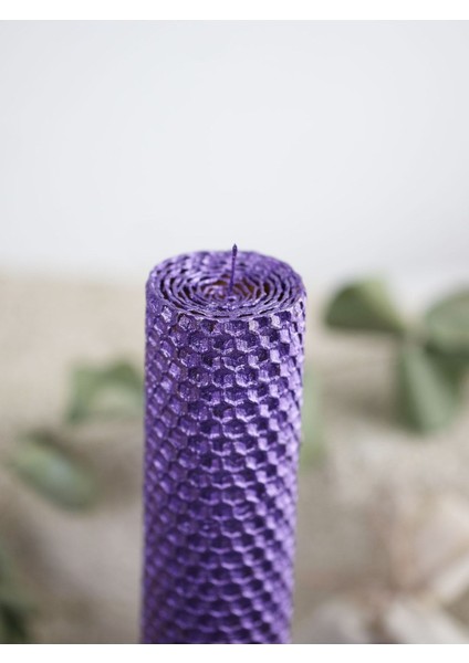Lavanta ve Gül Kokulu, 20 cm Boy, 4 cm Çap, 2'li Balmumu Petek Mum Seti