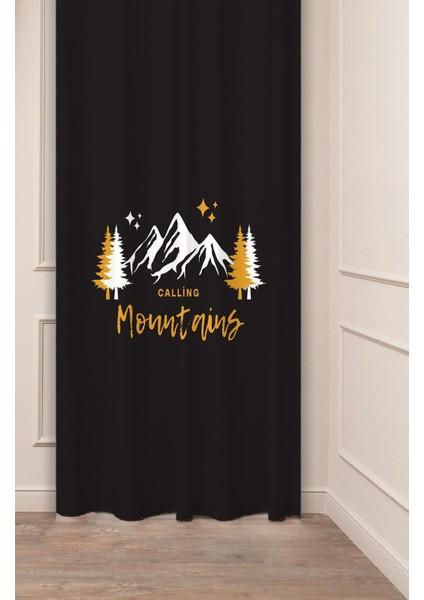 Dağ Kar Çam Ağaç Manzara Bohem Desenli Özel Tasarım Dijital Baskılı (Tek Kanat) Modern Şık Fon Perde