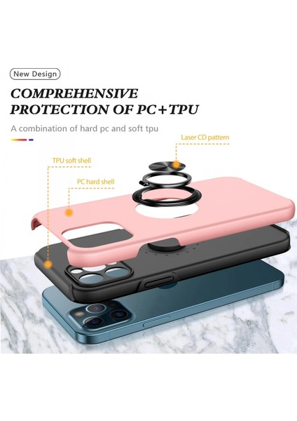 Iphone 12 Pro Kılıf Elit Yüzüklü Kapak - Pembe Drstr