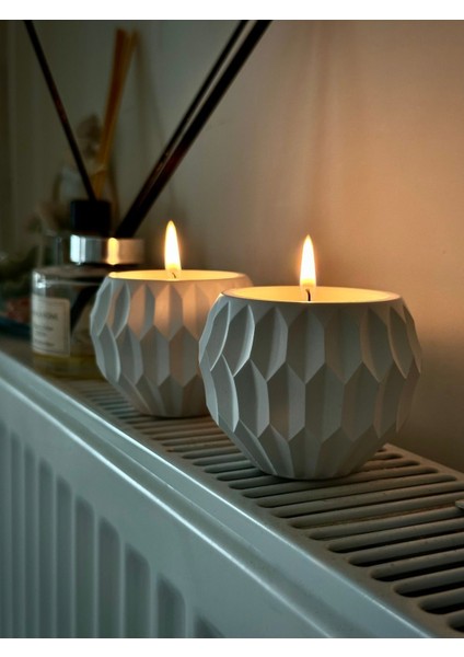 2'li Beyaz Beton Soya Parafin Mum, Asimetrik Geometrik Desenler fiyatları