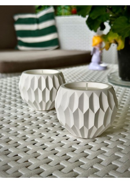 2'li Beyaz Beton Soya Parafin Mum, Asimetrik Geometrik Desenler fırsatları