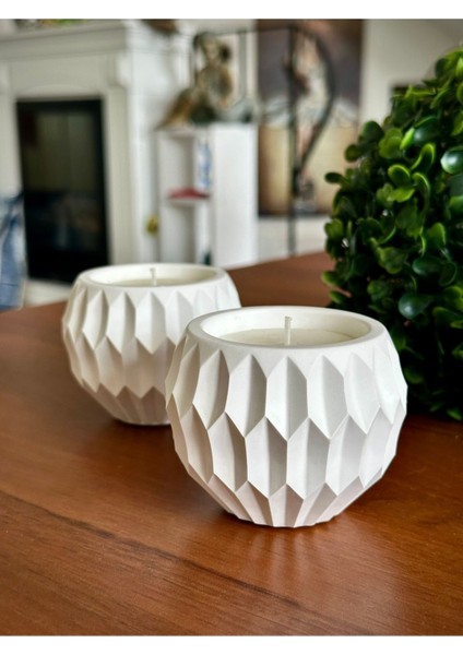 2'li Beyaz Beton Soya Parafin Mum, Asimetrik Geometrik Desenler indirimleri