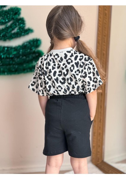 Kız Çocuk Leopar Desenli Şortlu Takım Pamuklu Kumaş modelleri