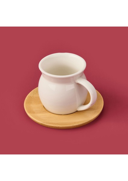 Tabaklı Geniş Fincan Seti - Açık Kahverengi / Beyaz - 100 ml fırsatları
