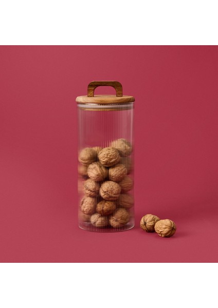 Kapaklı Cam Erzak Kabı - Kahverengi / Şeffaf - 1500 ml