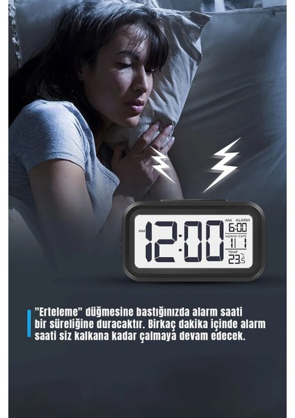 Şık Siyah Dijital Masa Saati, Takvim, Termometre ve Çalar Saat Özellikleri modelleri