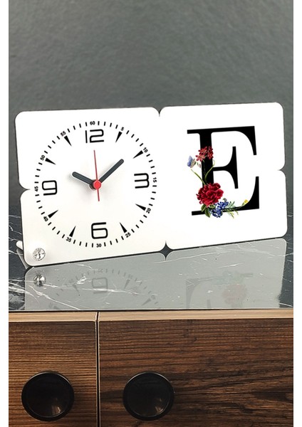 E Harfi Ahşap Masa Saati, Şık ve Doğal Tasarım, Güzel Hediye Seçeneği