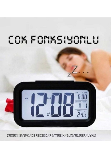 Işıklı, Fotoselli, Termometreli, Dijital Masa Saati, Şık ve Kullanışlı Siyah Renkli Model fiyatları
