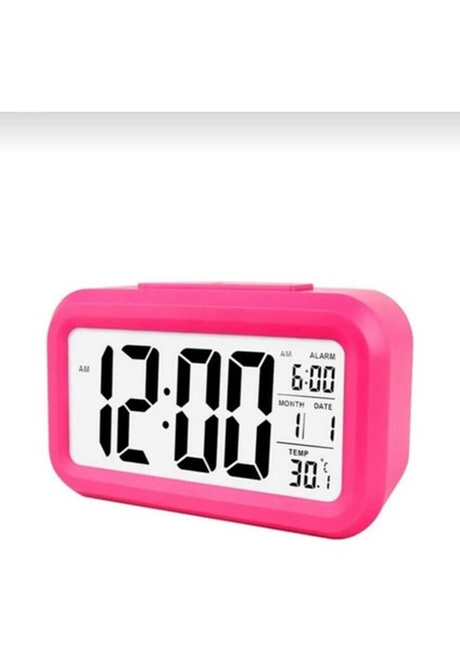 Pilli Dijital Masaüstü Işıklı Alarmlı LCD Saat Pembe modelleri