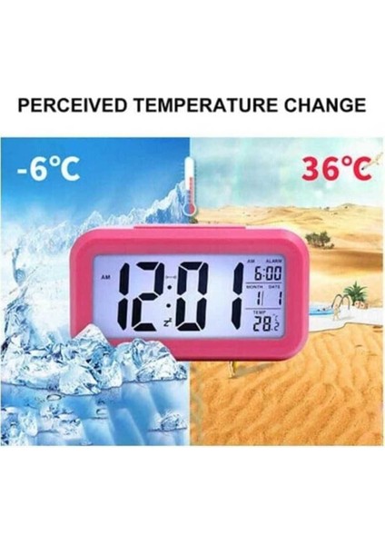 Pilli Dijital Masaüstü Işıklı Alarmlı LCD Saat Pembe fırsatları