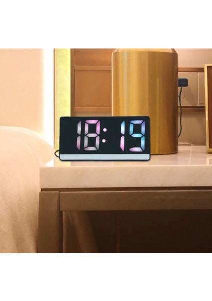 Renkli LED Ekranlı, Ses Kontrollü Masaüstü Saat, Alarm, Takvim ve Sıcaklık Ölçer