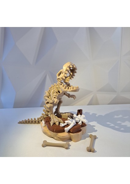 T-Rex Fosil Figürü – Kemik Detaylı Zeminli Koleksiyon Modeli