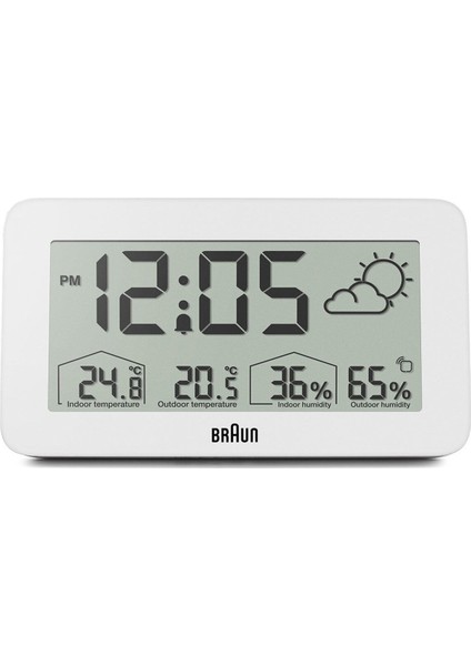 Beyaz Dijital Hava Durumu ve Alarm Fonksiyonlu Masa Saati