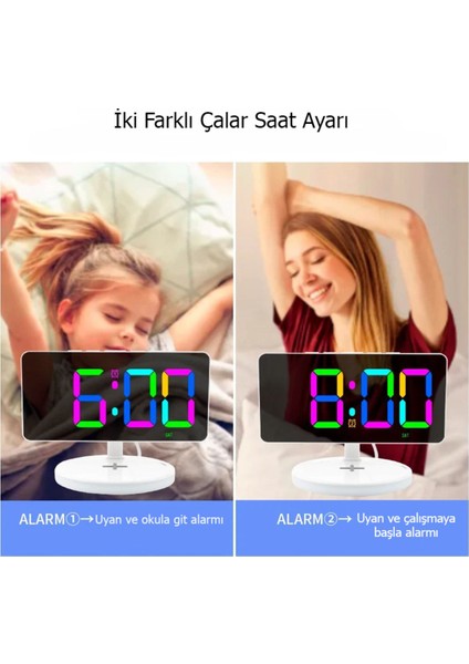 Renkli LED Dijital Saat, Kablosuz Şarj ve Rgb Aynalı Tasarım indirimleri