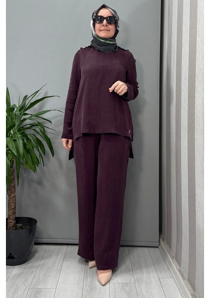 Omuz Düğme Detaylı Bluz Bordo T25Y-6067