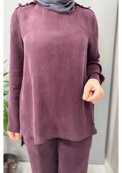 Omuz Düğme Detaylı Bluz Bordo T25Y-6067 fırsatları