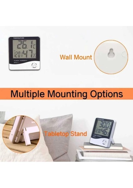 Dijital Termometre Nem Ölçer Duvar ve Masa Tipi, LCD Ekran, Beyaz fırsatları