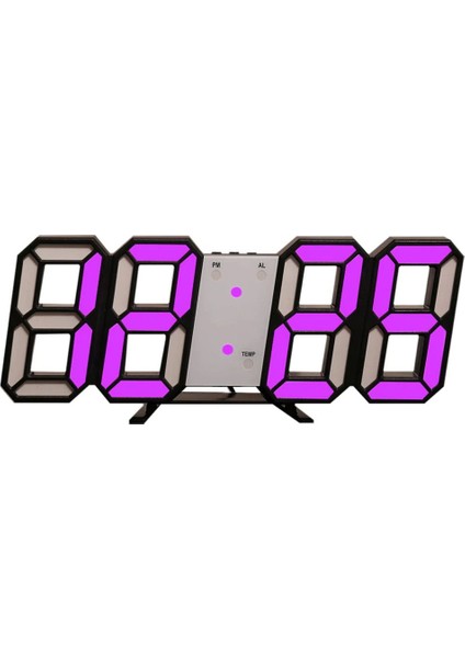 3D LED Dijital Saat ve Termometre, Takvimli, Masa ve Duvar Kullanımı, Şık Pembe Tasarım