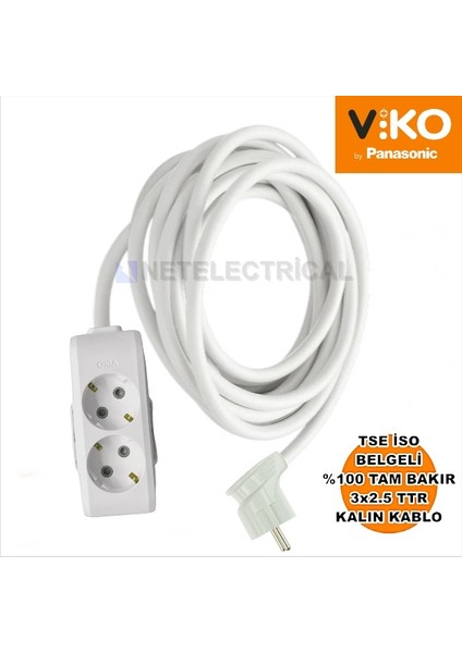 Multi-Let | Ikili 22 Metre Topraklı Yan Fişli Çocuk Korumalı Grup Priz - 2'li, 22 M, (3x2.5 Ttr Tam Bakır Kalın Kablolu)