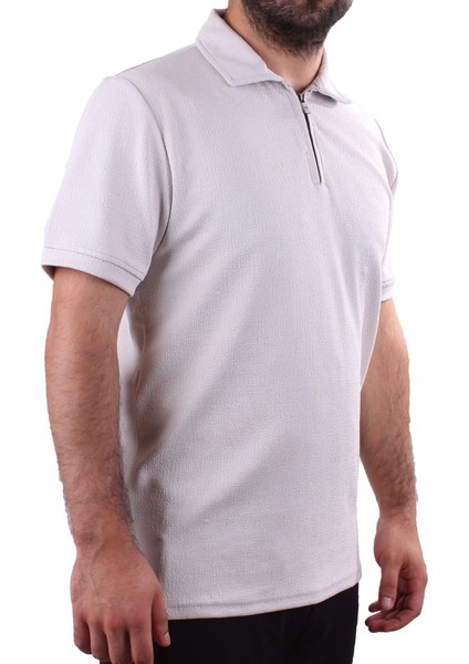 Twister 2290 Gri Günlük Kısa Kol Normal Kesim Pamuklu Fermuarlı Polo Yaka Erkek Tişört