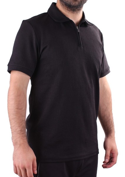 Twister 2290 Siyah Günlük Kısa Kol Normal Kesim Pamuklu Fermuarlı Polo Yaka Erkek Tişört
