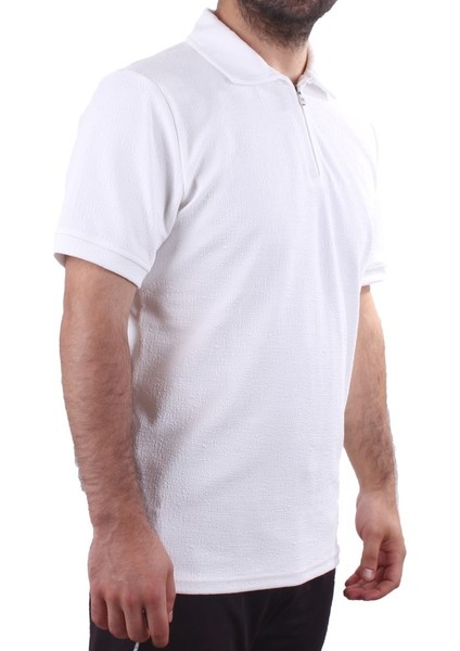 Twister 2290 Ekru Günlük Kısa Kol Normal Kesim Pamuklu Fermuarlı Polo Yaka Erkek Tişört