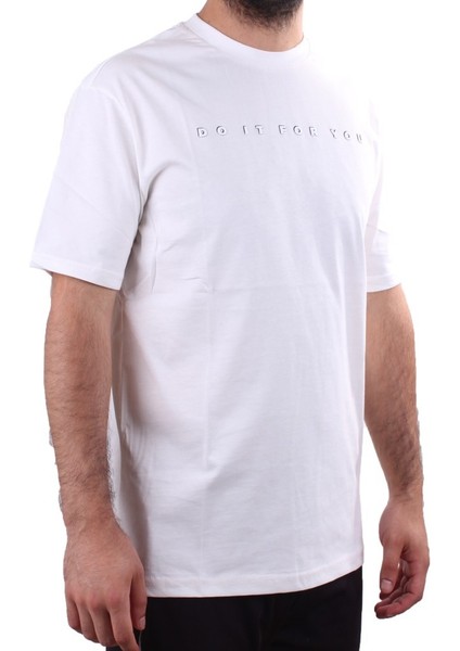 2323 Beyaz Günlük Pamuklu Baskılı Bisiklet Yaka Erkek Tişört